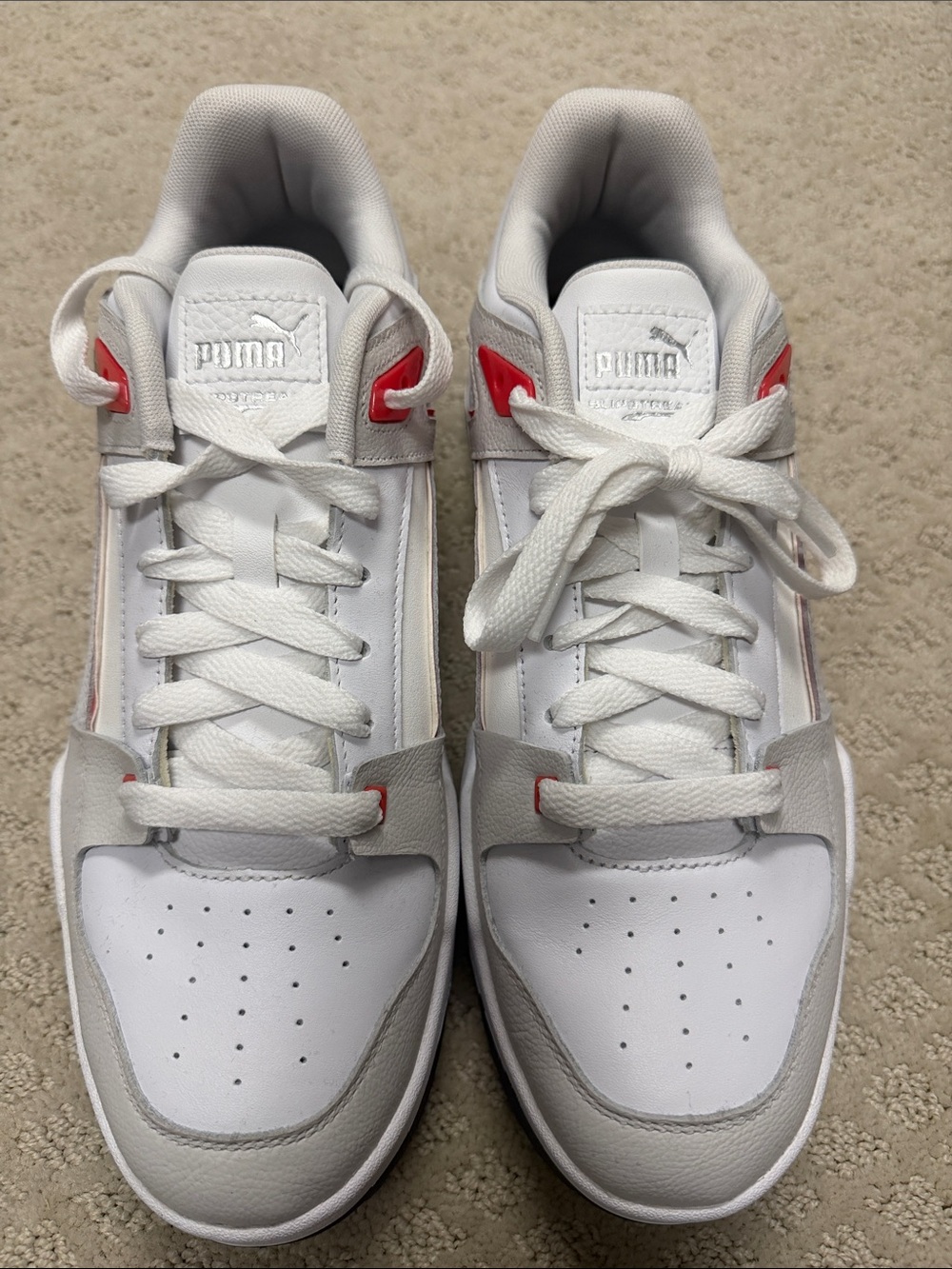 Puma Men’s Slipstream Golf Shoe (spikeless) White & Light Gray with Red Accents